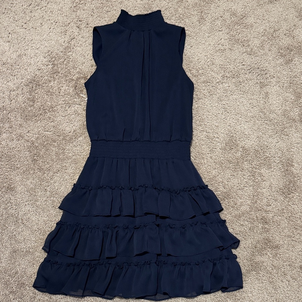 MSK Navy Sleeveless Ruffled Dress